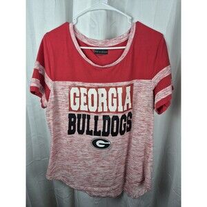 GEORGIA BULLDOGS WMS XL STRIPED SHIRT WITH G EMLBEM AND LETTERING